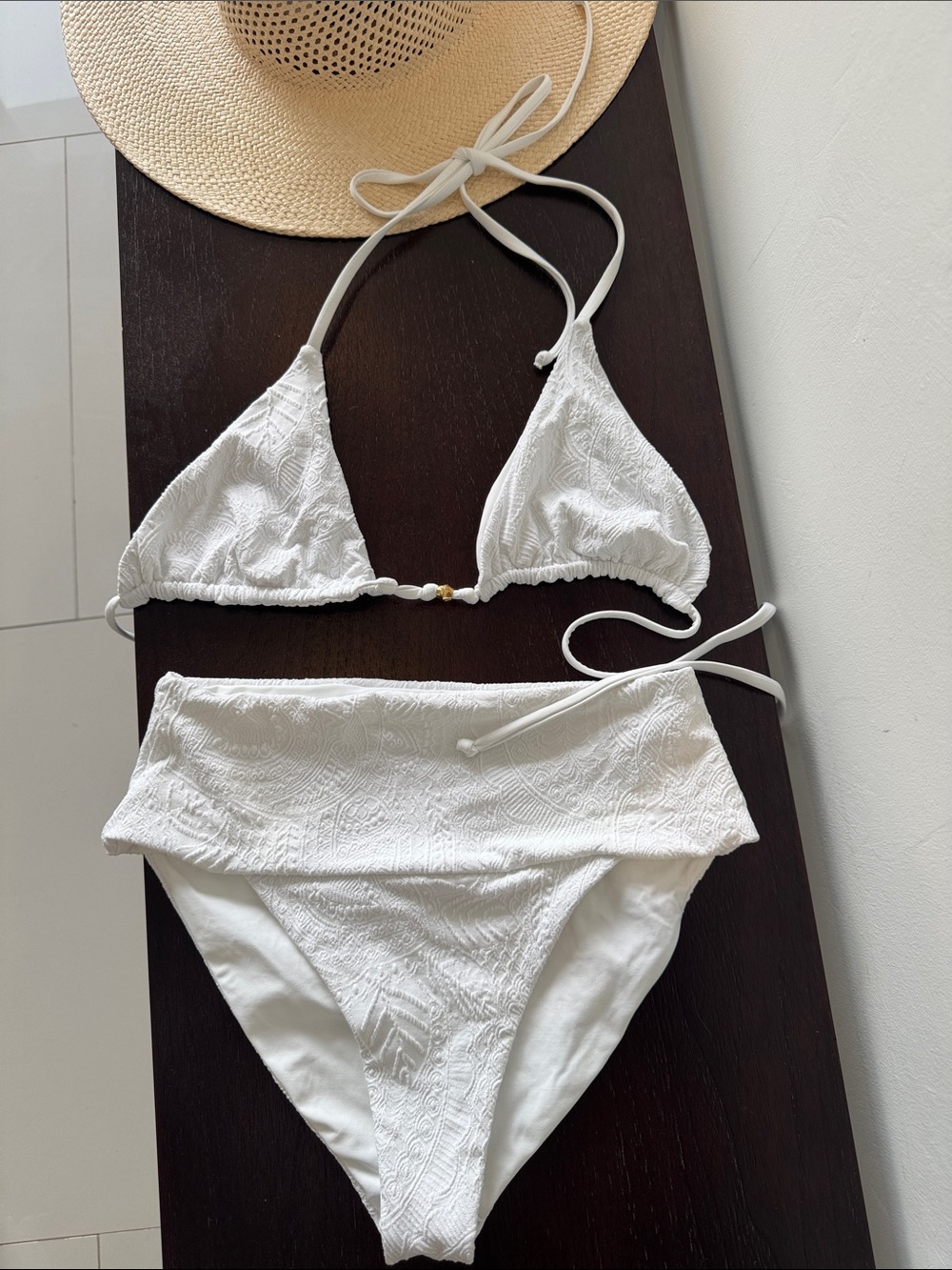 JMP White Textured Triangle Bikini Set - Women Swim